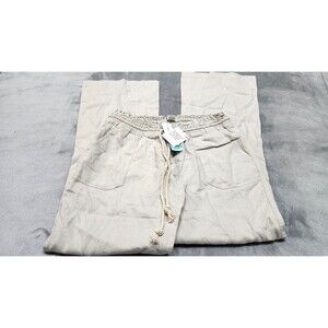 Roxy Women's Size Medium Beige Drawstring Linen Blend Pants NWT